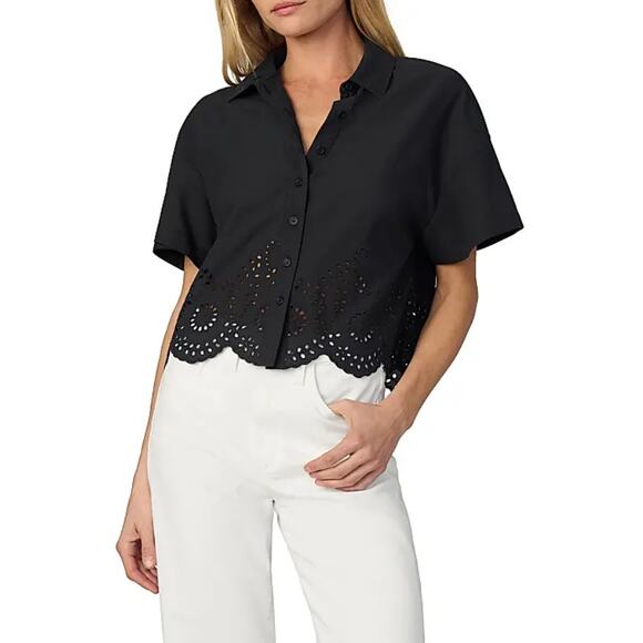 Joe's Jeans Black Short Sleeve The Eyelet Shirt Size M - Picture 1 of 9